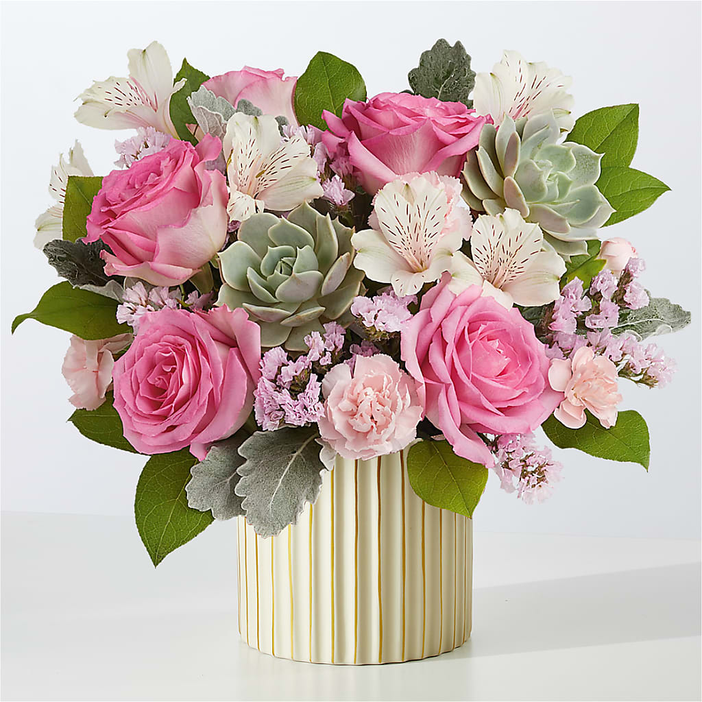 Dusty Rose Bouquet with Ivory Vase – Wheeling Flower Shop Inc, Wheeling WV