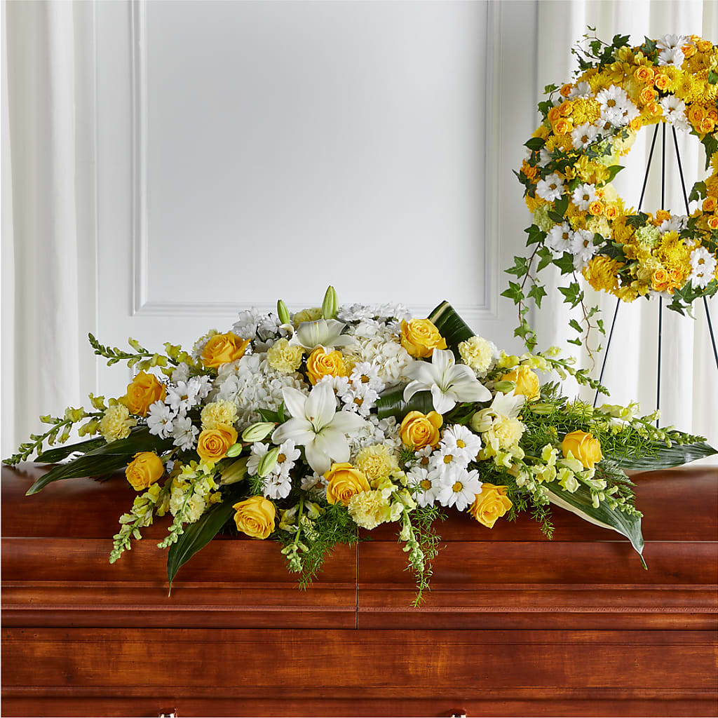 Golden Harmony Casket Spray – Wheeling Flower Shop Inc, Wheeling WV