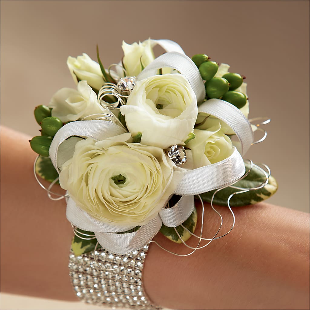 White Wedding Corsage – Wheeling Flower Shop Inc, Wheeling WV