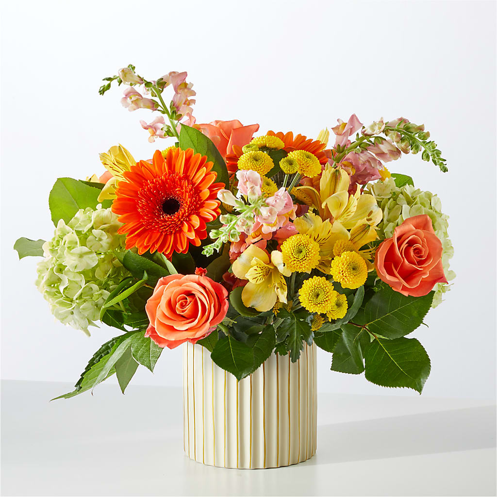 Autumn Sunshine Bouquet with Ivory Vase –  Wheeling Flower Shop Inc, Wheeling WV